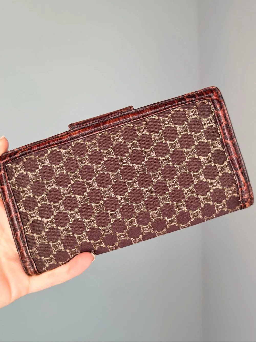 Vintage Celine Macadam Monogram Long Wallet – Croc-Embossed Leather